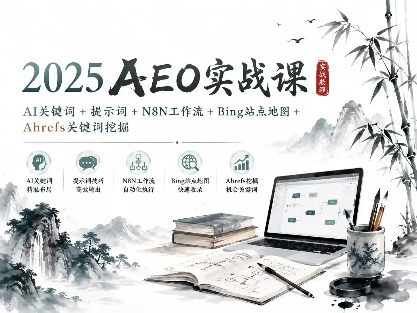 AEO实战课-AI关键词+提示词+N8N工作流+Bing站点地图+Ahrefs关键词挖掘